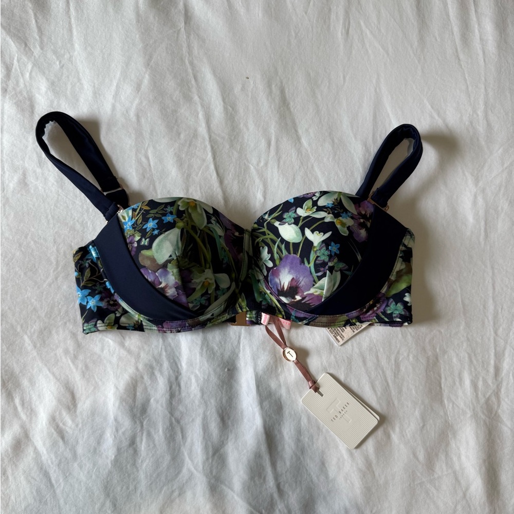 Ted Baker - Women’s- Navy Floral Underwire Swim Top Only- 34DD